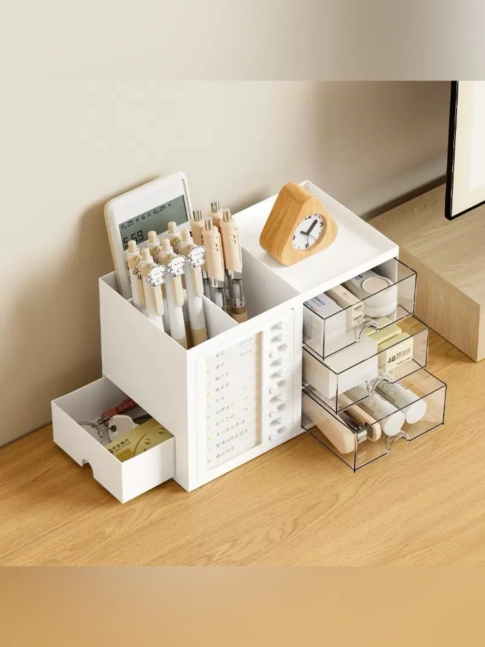 White Desktop Makeup & Office Organizer with 3 Clear Drawers